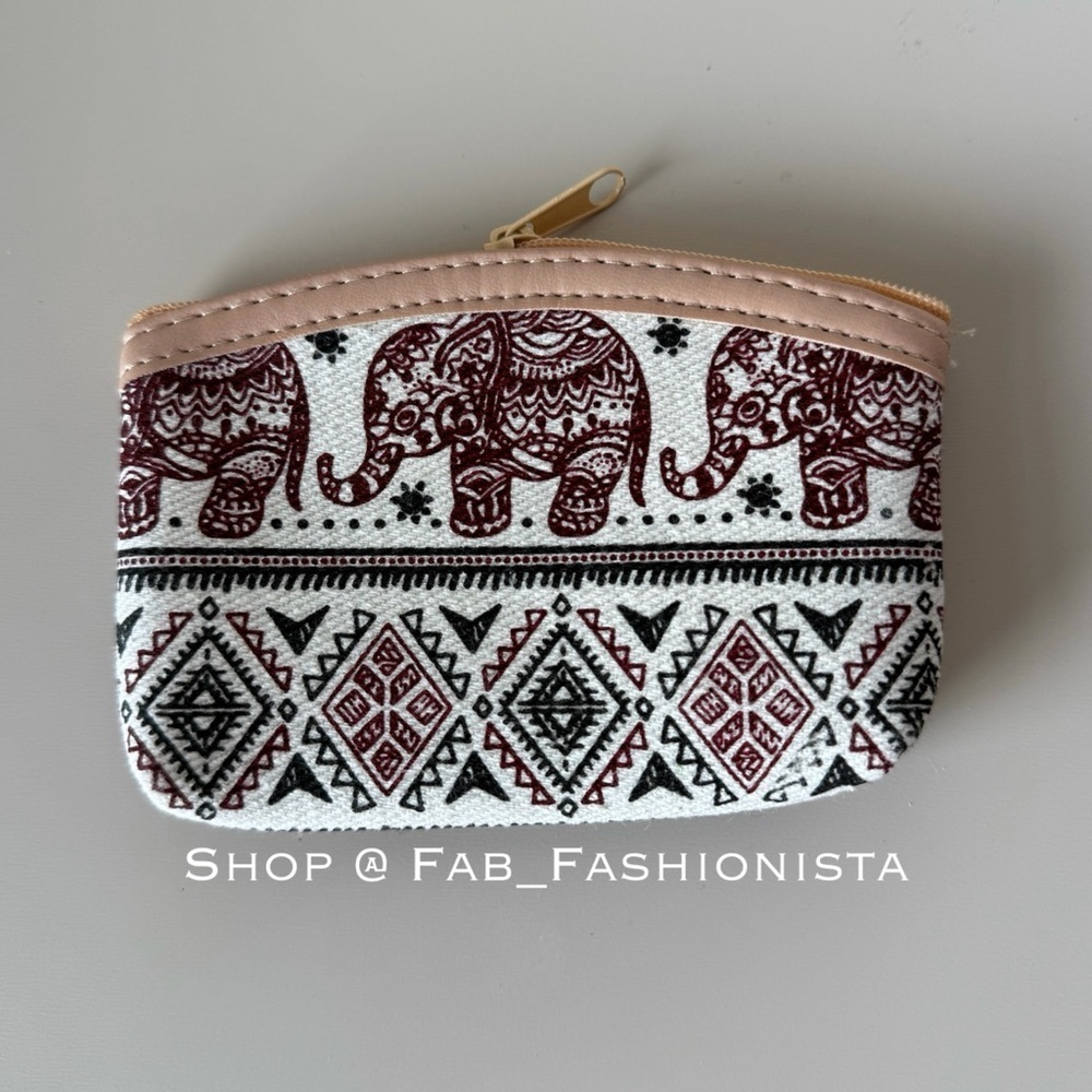 🛍️ Elephant Print Coin Purse - Maroon and Black
